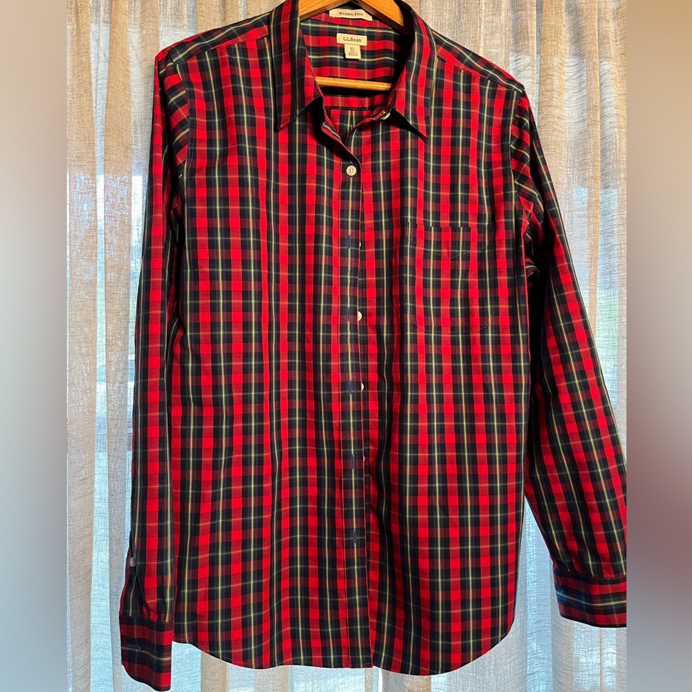 L.L. Bean Red and Green Plaid Casual Button Down Shirt
